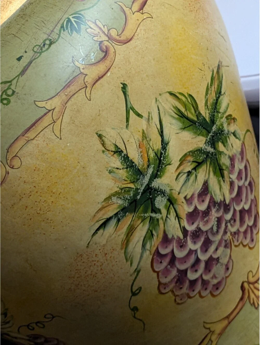 Vintage Hand Painted Decorative Vase Grapes Fruit Motif Rustic Home Decor